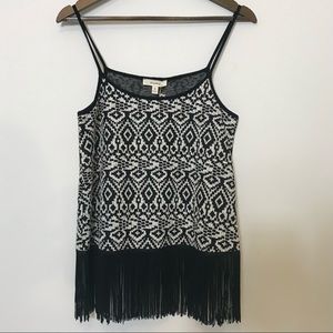 New Freeway 90s Vibe Fringe Boxy Oversize Camisole Top Black White Tribal Aztec